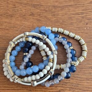 Stackable Blue and White Beaded Bracelet Set - Women’s Fashion Jewelry